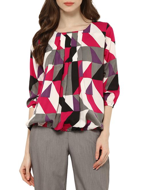 multicolored printed crepe regular top - 12846945 - Very Small Image - 1