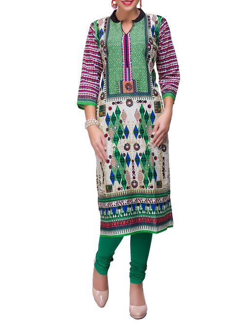 green cotton straight kurta - 12848150 - Very Small Image - 1