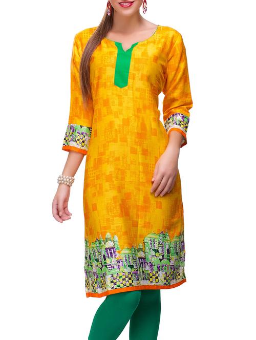 yellow cotton straight kurta - 12848154 - Very Small Image - 1