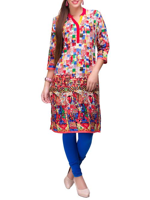red cotton straight kurta - 12848157 - Very Small Image - 1
