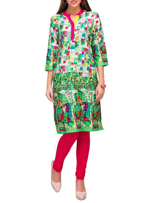 green cotton straight kurta - 12848158 - Very Small Image - 1