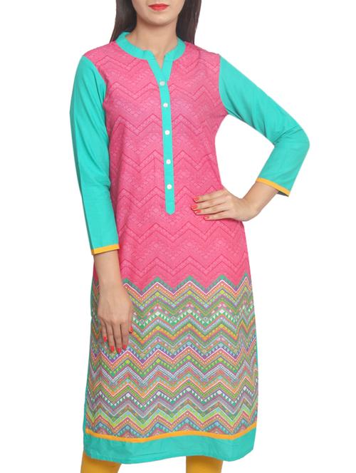 pink cotton printed kurta - 1284831 - Very Small Image - 1