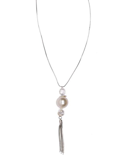 silver brass necklace with cream pearl and tassels - 12848354 - Very Small Image - 1