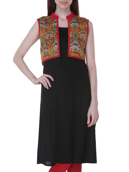 black handloom cotton kurta with jacket - 1284848 - Very Small Image - 1