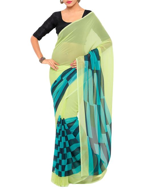 light green printed georgette saree - 12852231 - Very Small Image - 1