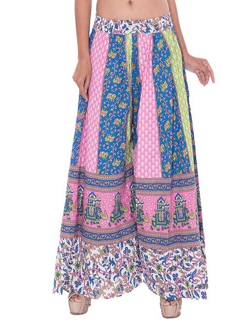 multicolored printed cotton flared palazzo - 12854258 - Very Small Image - 1