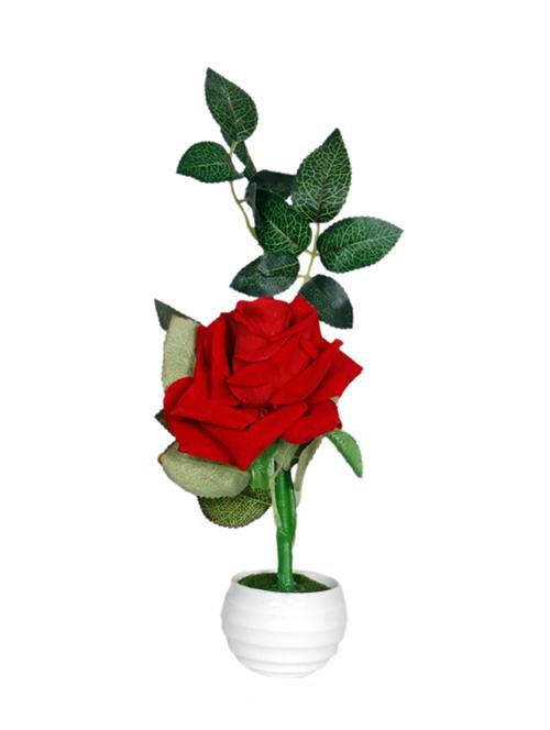 loxiaa red rose artificial flower with pot (25 cm) - 12854397 - Very Small Image - 1
