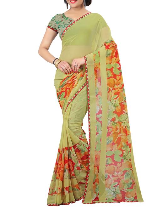 yellow printed georgette saree - 12854573 - Very Small Image - 1