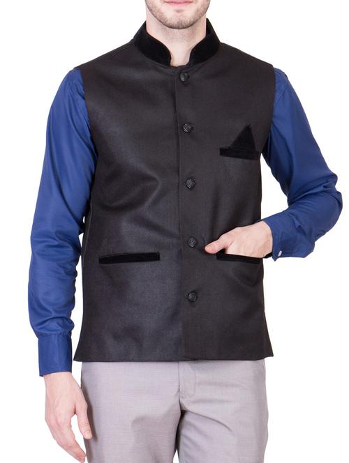 charcoal grey cotton nehru jacket - 12854701 - Very Small Image - 1