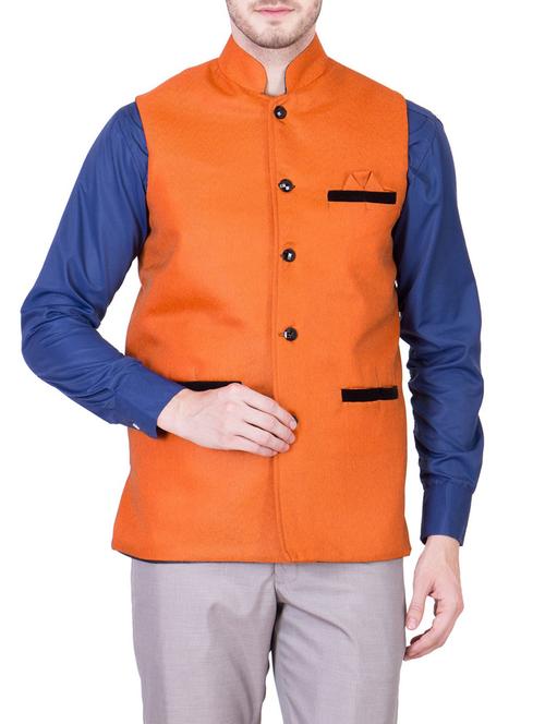 orange cotton nehru jacket - 12854713 - Very Small Image - 1