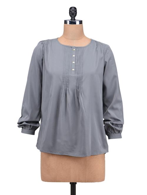 grey plain pin tucked top - 1285587 - Very Small Image - 1