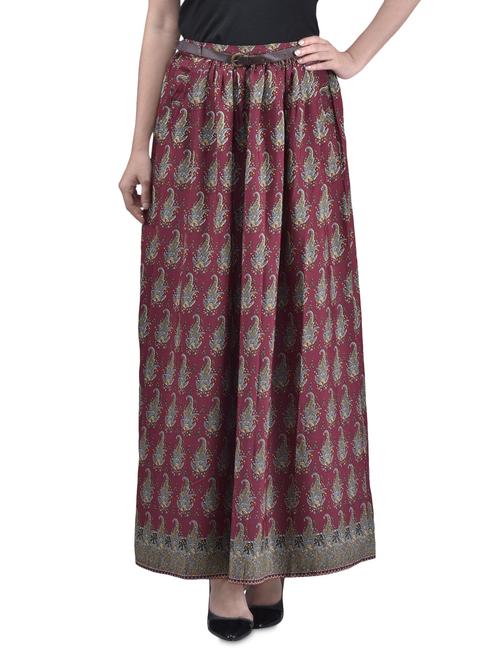 red polyester printed long skirt with gathers - 1285623 - Very Small Image - 1