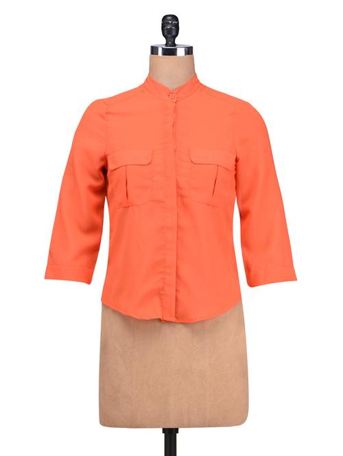 red poly georgette plain shirt - 1285637 - Very Small Image - 1