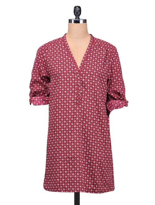 red poly crepe printed tunic - 1285659 - Very Small Image - 1