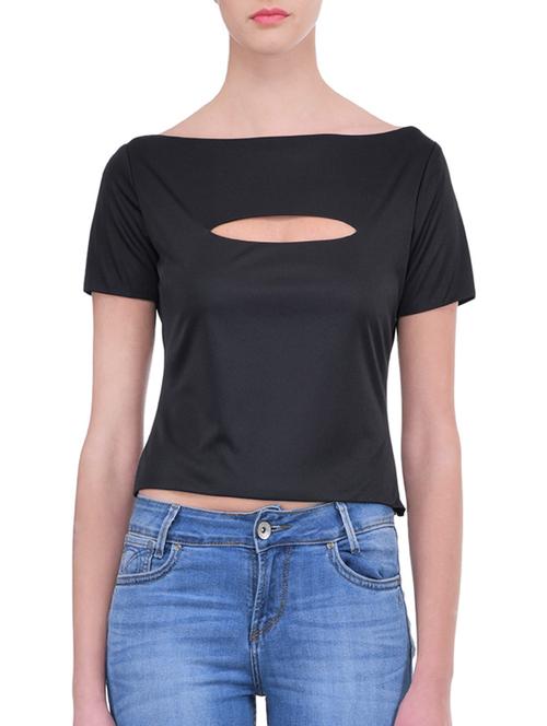 black polyester crop top - 12858460 - Very Small Image - 1