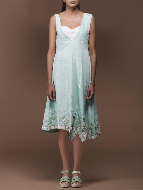 mint green linen shift dress and white linen bralet set - 12859731 - Very Small Image - 1