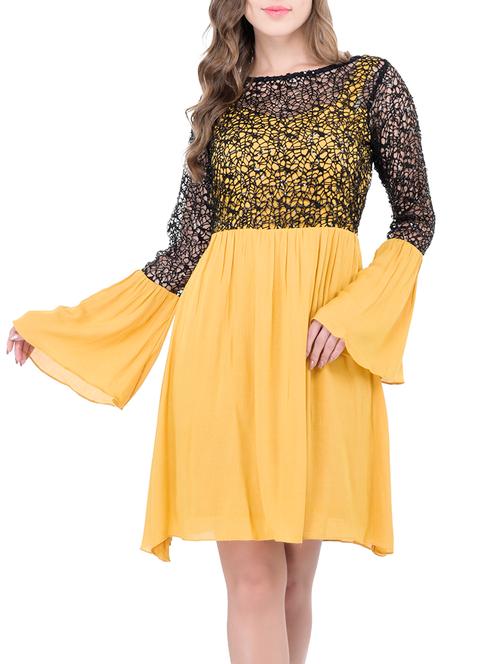 yellow viscose fit & flare dress - 12865943 - Very Small Image - 1