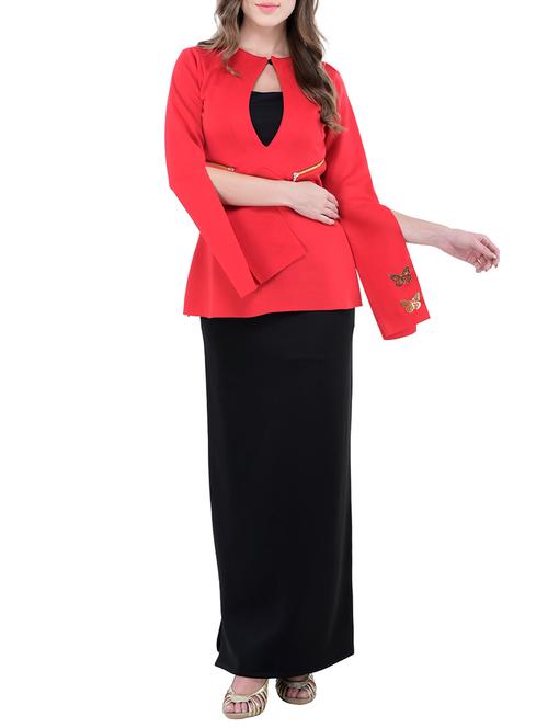 red polyester peplum dress - 12865973 - Very Small Image - 1