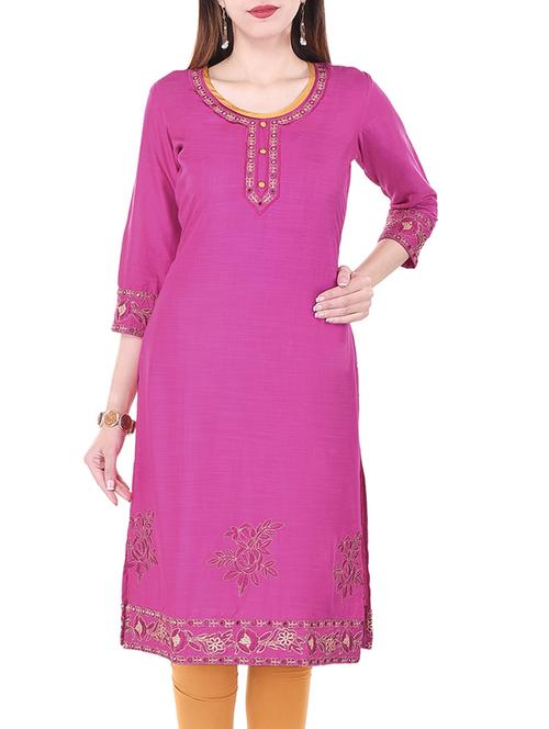 pink rayon straight kurta - 12866076 - Very Small Image - 1