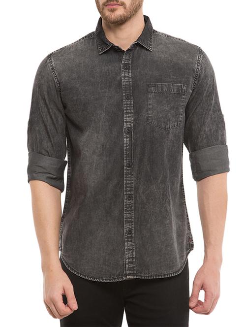 charcoal grey cotton casual shirt - 12866458 - Very Small Image - 1