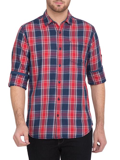 red cotton checked casual shirt - 12866492 - Very Small Image - 1