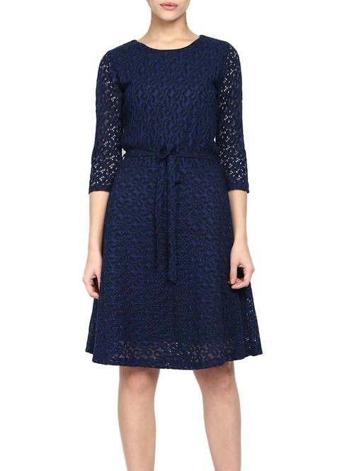 navy blue lace belted dress - 12866959 - Very Small Image - 1