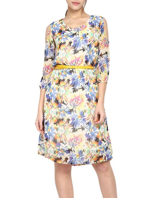 multicolored floral printed georgette dress - 12866960 - Very Small Image - 1