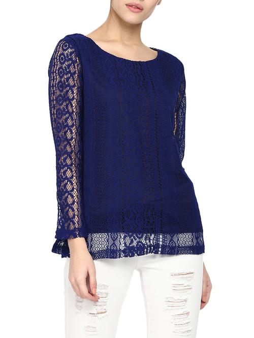 boat neck laced top - 12866962 - Very Small Image - 1