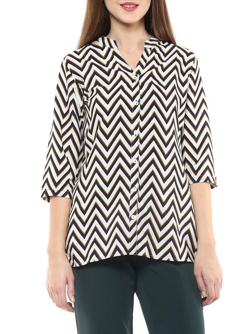 white chevron printed polyester regular shirt - 12868140 - Very Small Image - 1