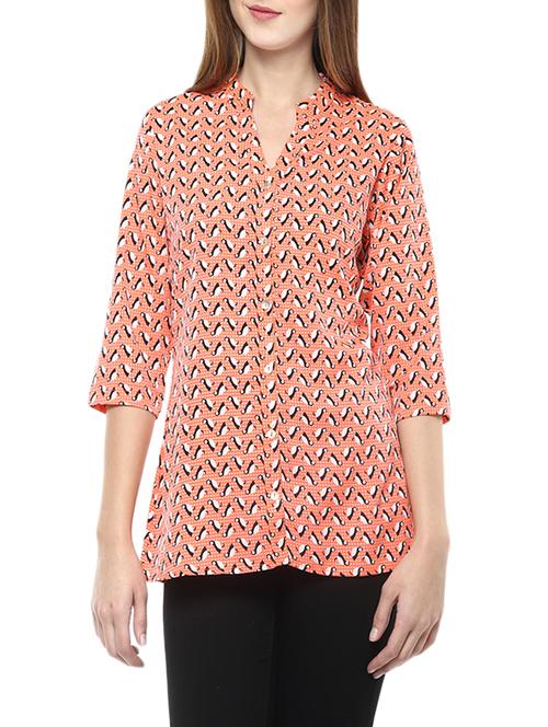 orange printed polyester regular shirt - 12868175 - Very Small Image - 1