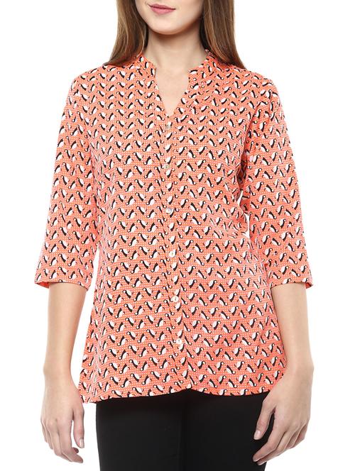 orange printed polyester regular shirt - 12868176 - Very Small Image - 1