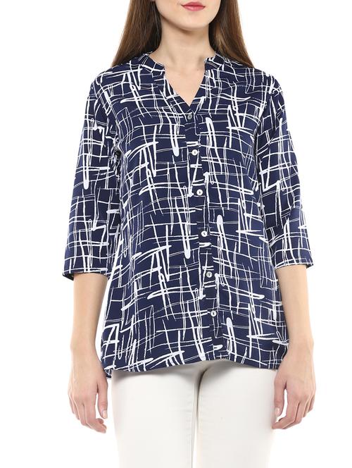 navy blue printed polyester regular shirt - 12868190 - Very Small Image - 1