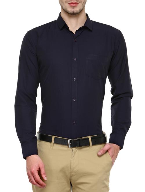 solid navy blue cotton formal shirt - 12868729 - Very Small Image - 1