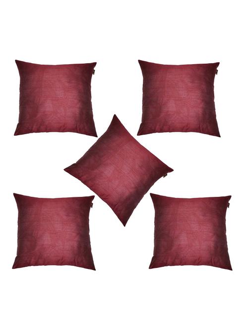lushomes burgundy dupion silk cushion covers (pack of 5) size 16"x16" - 12868825 - Very Small Image - 1