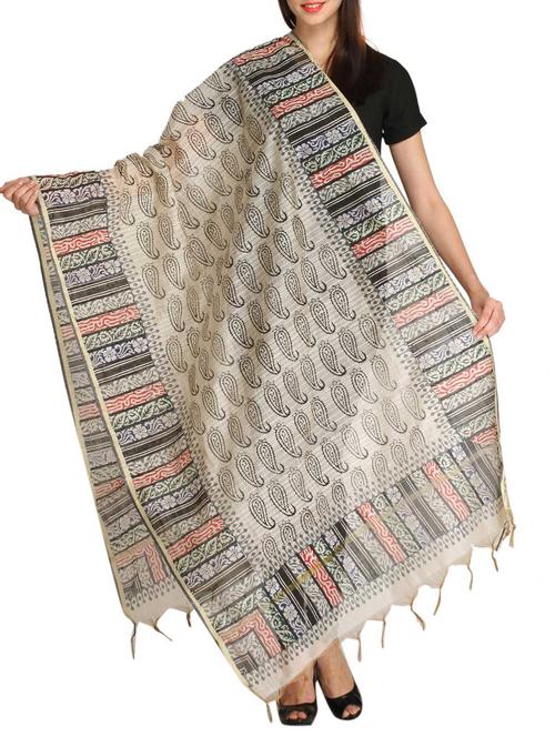 beige chanderi dupatta - 12879313 - Very Small Image - 1