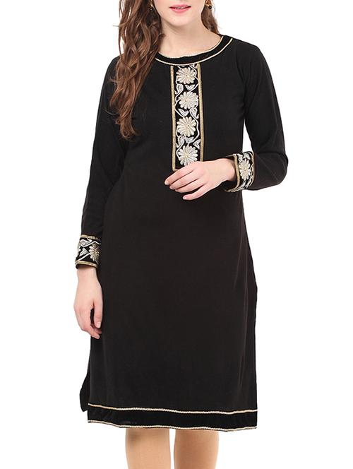 black cotton woolen kurta - 12881294 - Very Small Image - 1