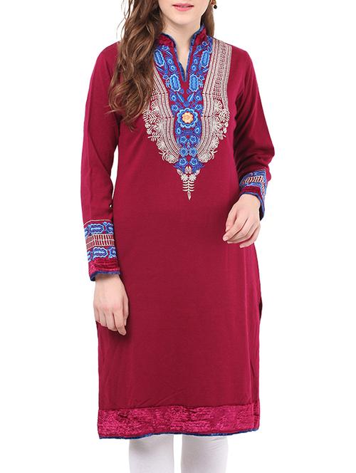 brown cotton woolen kurta - 12881299 - Very Small Image - 1