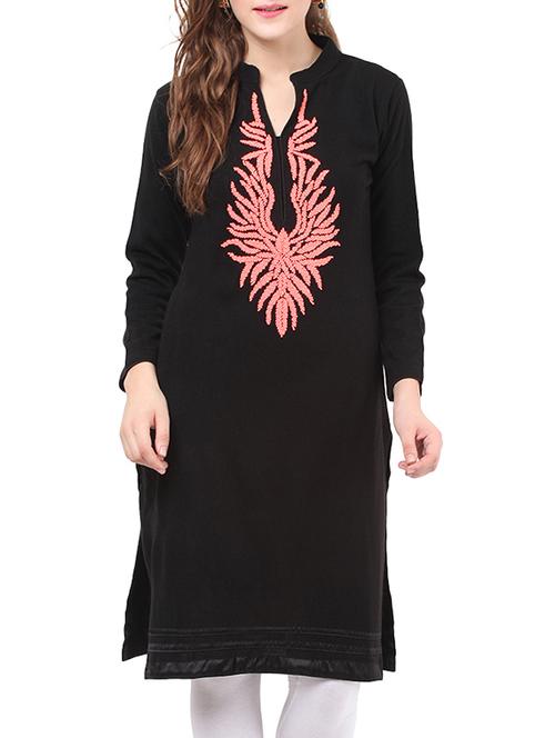 black cotton woolen kurta - 12881304 - Very Small Image - 1