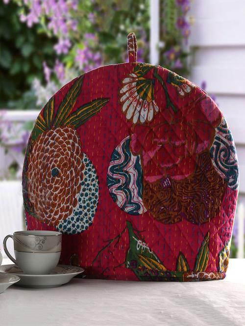 rajrang pink fruit kantha work tea cosy - 12881972 - Very Small Image - 1