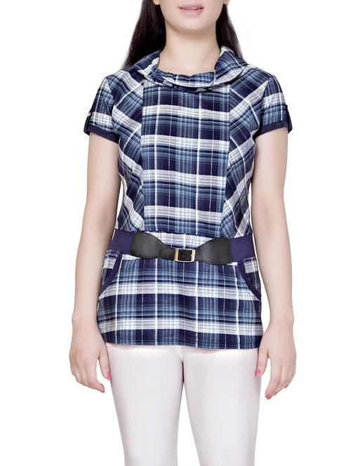 blue checkered cotton regular top - 12883464 - Very Small Image - 1