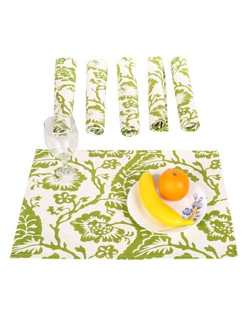 rajrang green florals hand block printed cotton placemat set of 6 - 12883938 - Very Small Image - 1