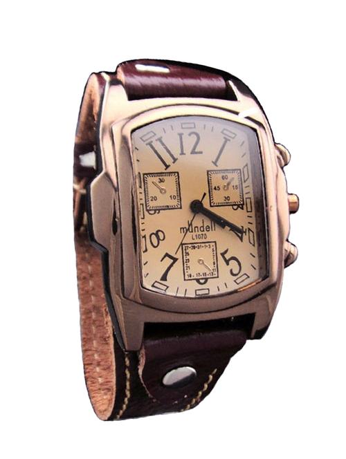 classic analog brown colour genuine leather strap watch - 12884482 - Very Small Image - 1