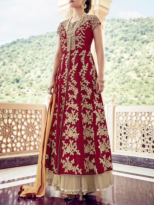 embroidered unstitched anarkali suit - 12888353 - Very Small Image - 1