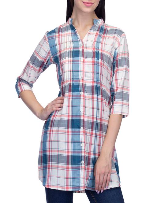 white cotton checkered shirt tunic - 12889555 - Very Small Image - 1