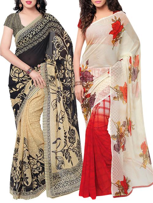 multi colored georgette printed combos saree with blouse - 12890503 - Very Small Image - 1