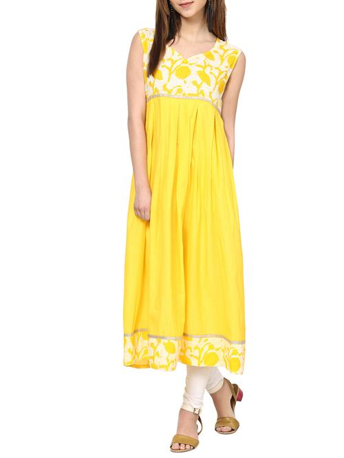 yellow cotton anarkali kurta - 12890706 - Very Small Image - 1