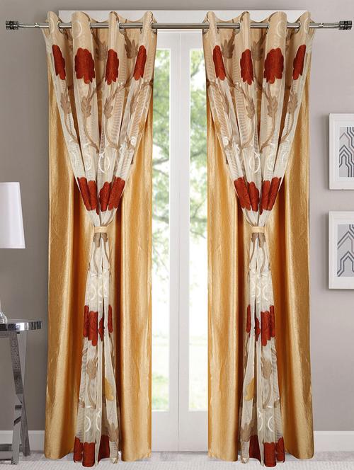 dekor world net solid beige combo. eyelet curtain set (pack of 2) - 12892315 - Very Small Image - 1