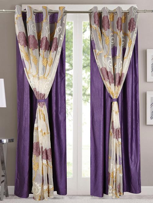 dekor world net solid purple combo. eyelet curtain set (pack of 2) - 12892318 - Very Small Image - 1