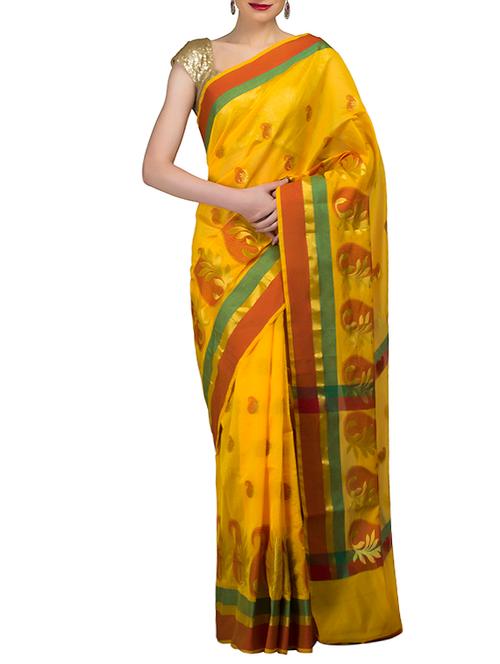 yellow art silk banarasi saree with blouse - 12892684 - Very Small Image - 1