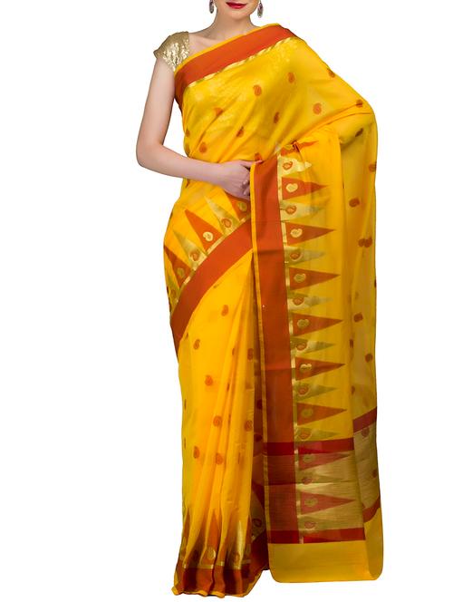 yellow art silk banarasi saree with blouse - 12892686 - Very Small Image - 1